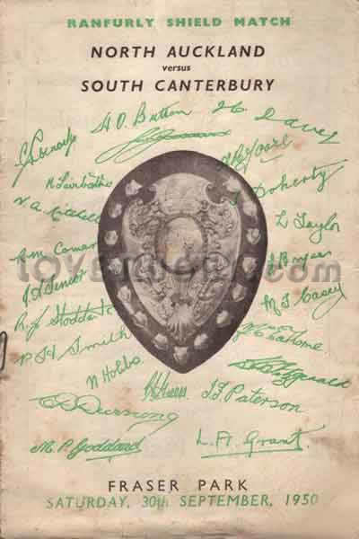 1950 South Canterbury v North Auckland  Rugby Programme